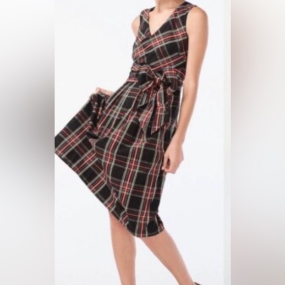 J. Crew Plaid Midi Dress - Black, Red, Yellow - Picture 2 of 14